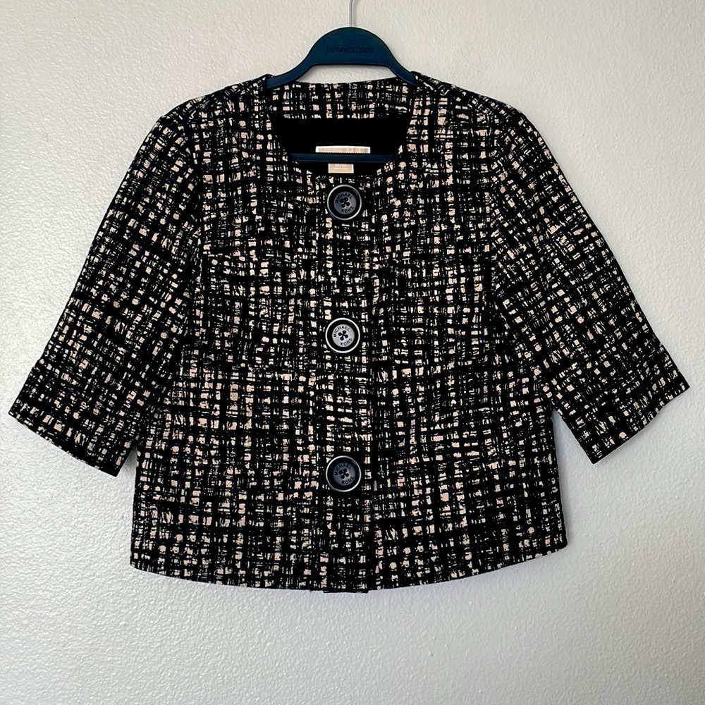 MICHAEL Michael Kors 3/4 Sleeve Black/Tan Snap Front Blazer/Jacket Size Medium